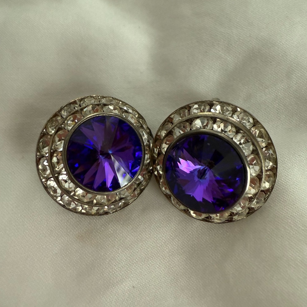 Vintage Mister Bijoux Costume Amethyst and Silver Earrings